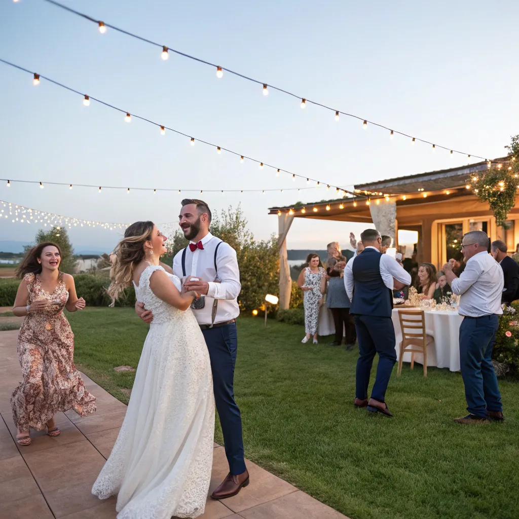 Happy wedding party celebrating