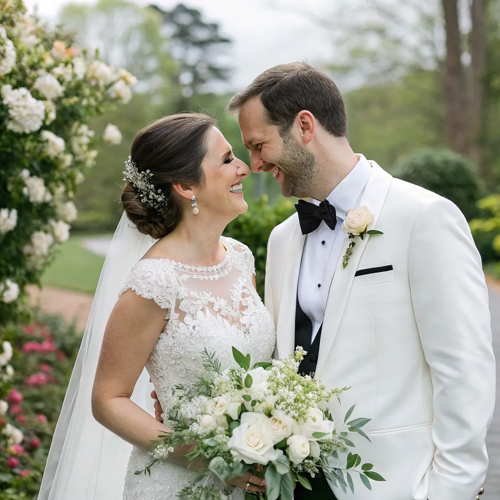 Smiling couple on their wedding day